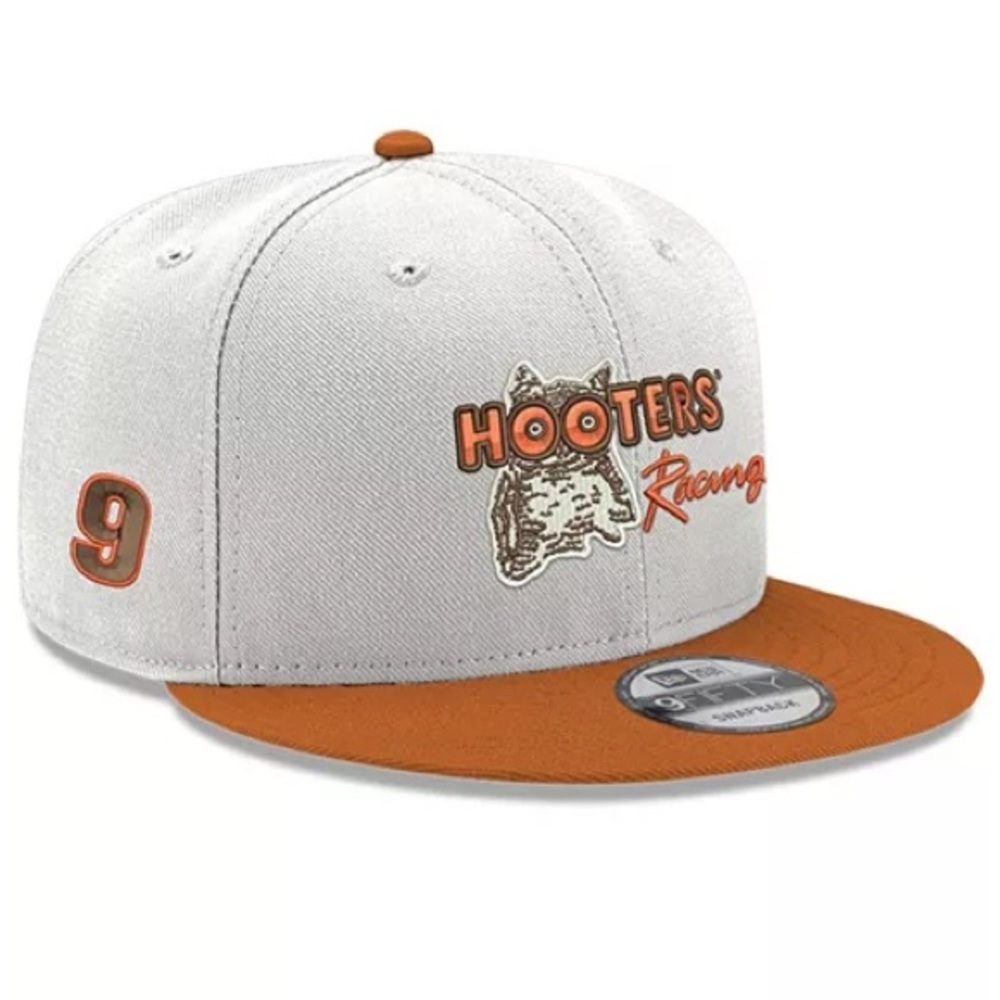 Men's Cream, Orange Chase Elliott Hooters Throwback Driver 9FIFTY Snapback